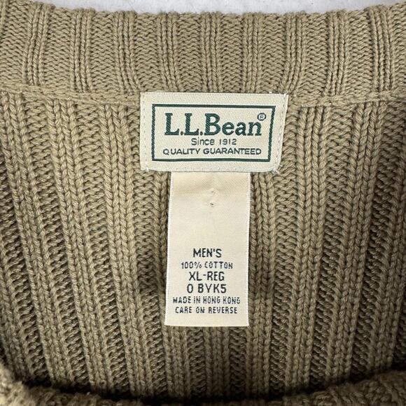 Vintage LL Bean Mens XL Regular Olive Commando Sweater Sweatshirt 90s Hong Kong - Picture 5 of 8